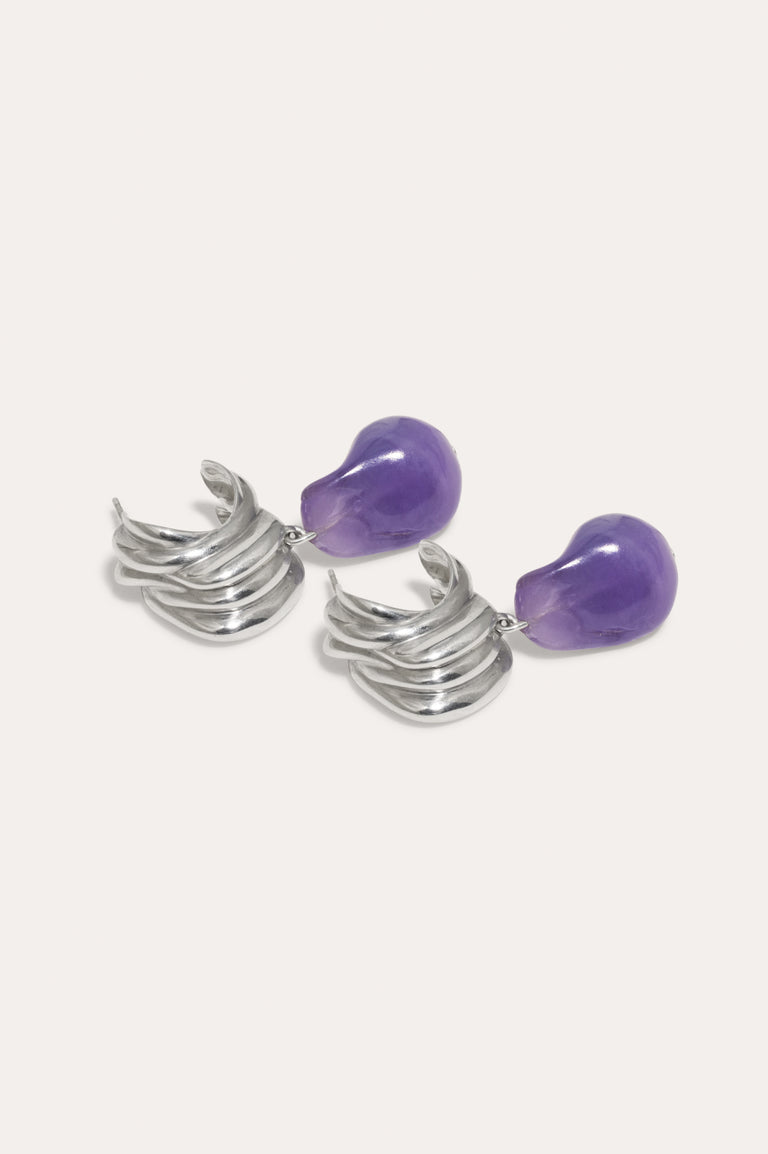 Boucles d'oreilles Clash en bio-résine lilas et plaqué platine