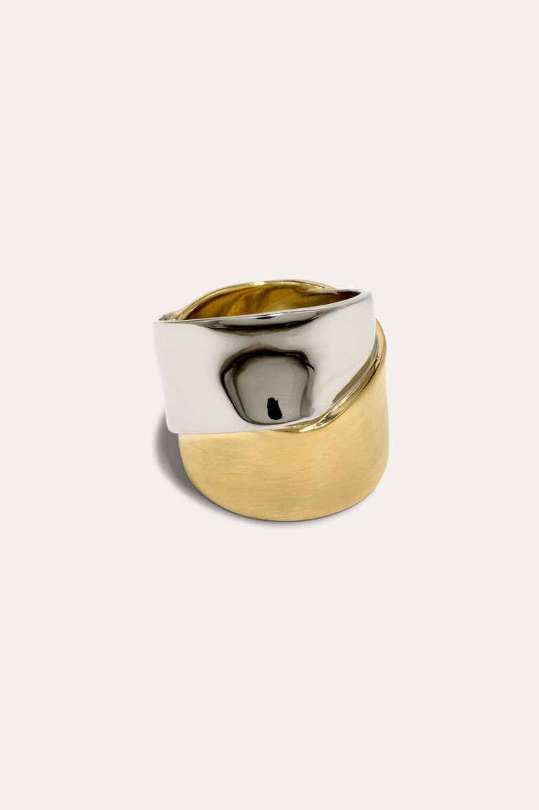 Ruban - Bague plaquée rhodium et or