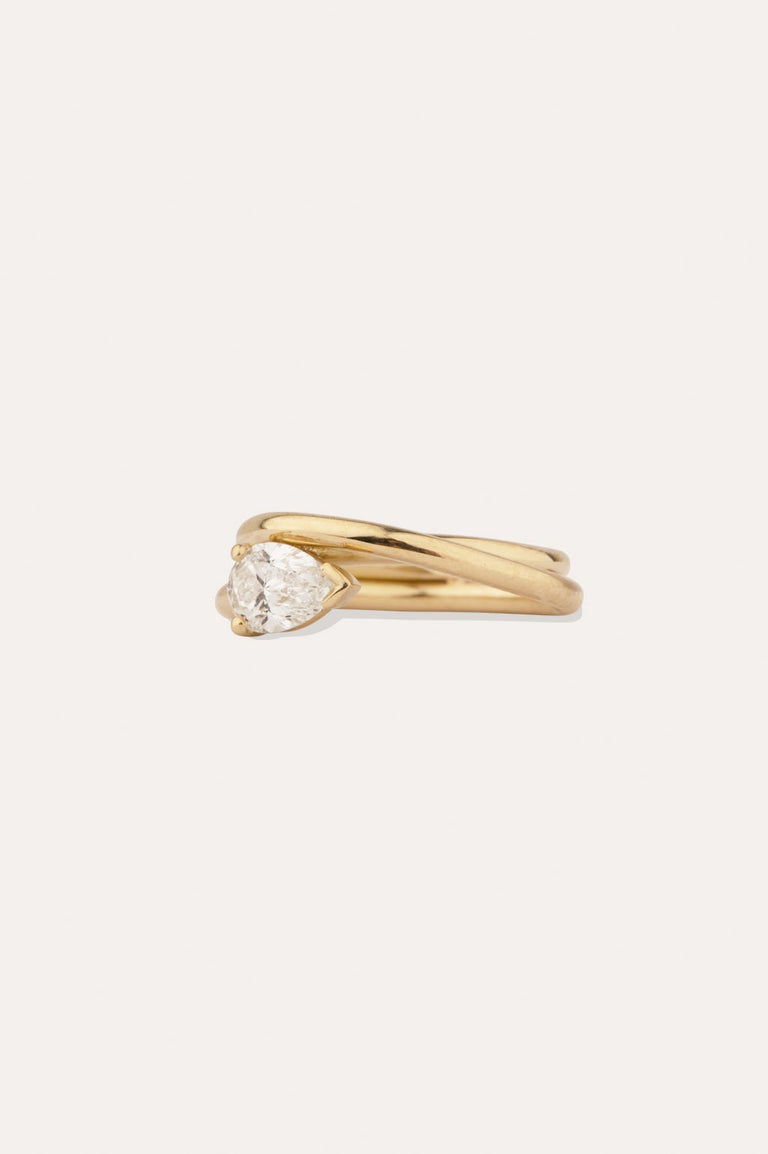 Bedrock - 18 Carat Yellow Gold and Pear Diamond Solitaire Engagement Ring