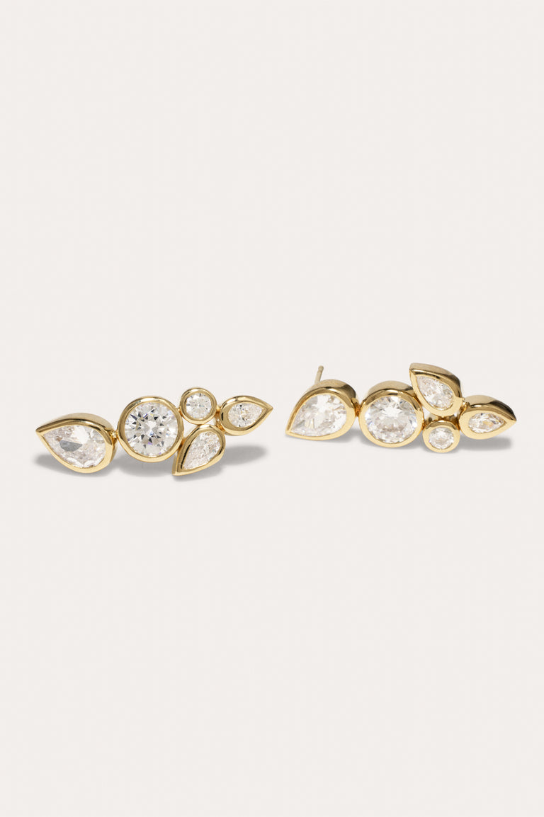 Like Peas in a Pod - Cubic Zirconia and Gold Vermeil Earrings